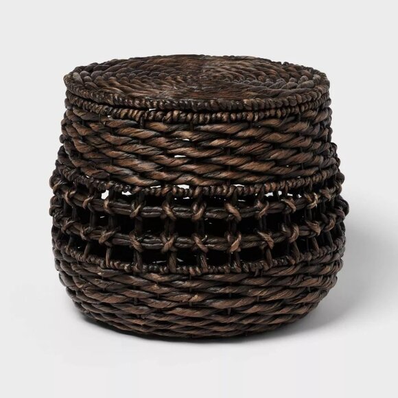 LRG Floor Storage Basket with Lid – Dark Brown Water HyacinthThreshold Target